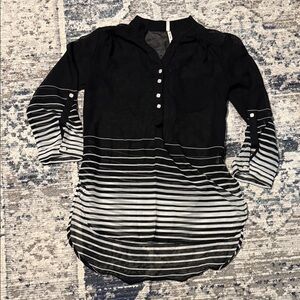 Truth NYC Black and White Sheer Striped Button-Up Tunic Blouse Made in India